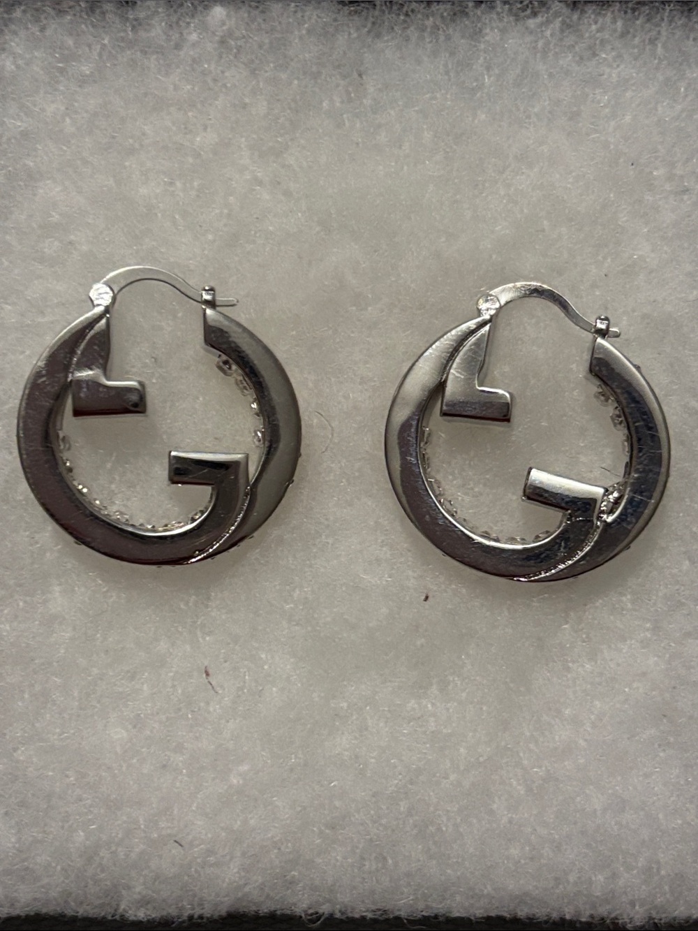 GG Silver-Tone with Interlocking G & Baguette Diamond Hoop Earrings
